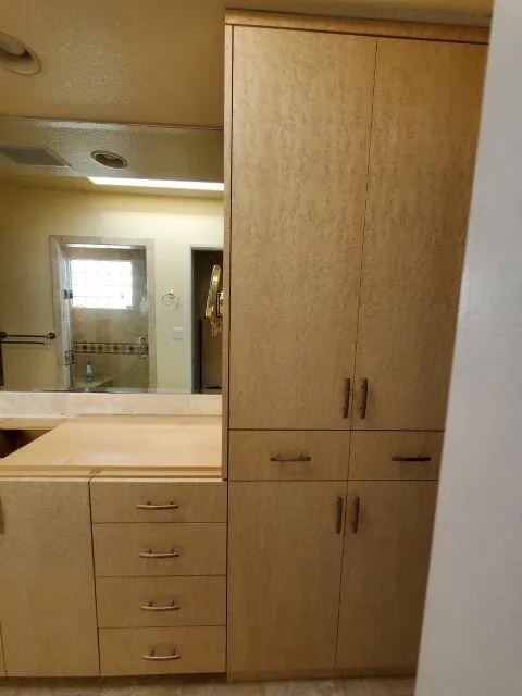 Custom Birdseye Maple Vanity Cabinets in Long Beach, CA